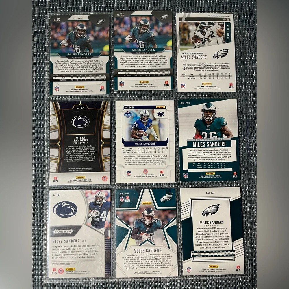 🏈 Miles Sanders NFL National Football League Sports Trading Cards, Qty 9, Lot #1
